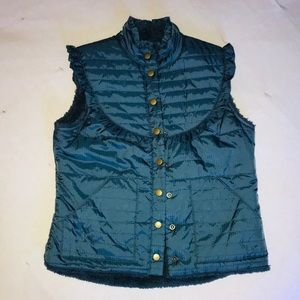 Free People Dark Teal Ruffle Puffer Vest Size XS